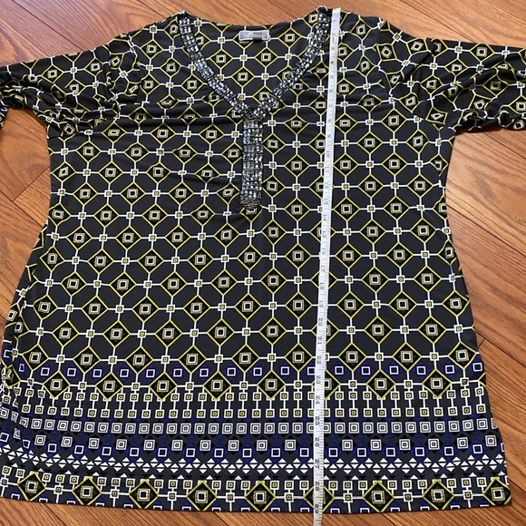 JM Collection woman’s bling front V neck 3/4 sleeve beaded top blouse tunic - Picture 9 of 13
